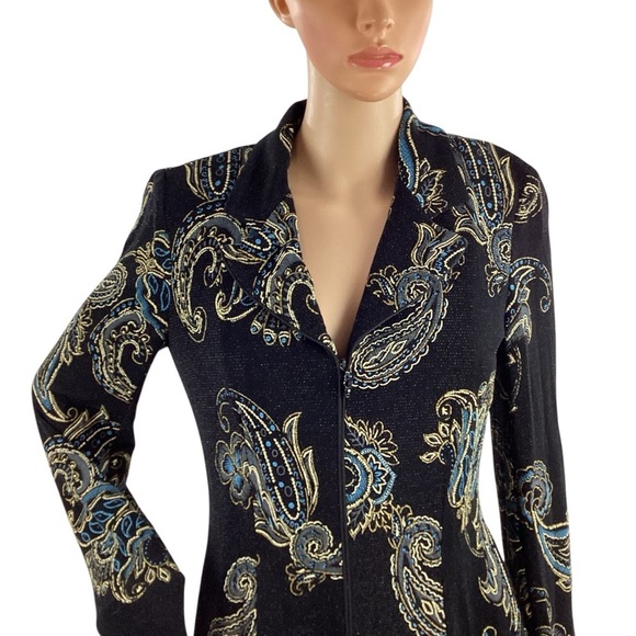 Alex Evenings Black Metallic Paisley Zip Jacket Sparkle Small - Picture 2 of 7